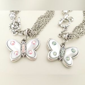 BFF Butterfly Silver Bracelets, Pink and Blue Rhinestones, Women, Toggle Buckle
